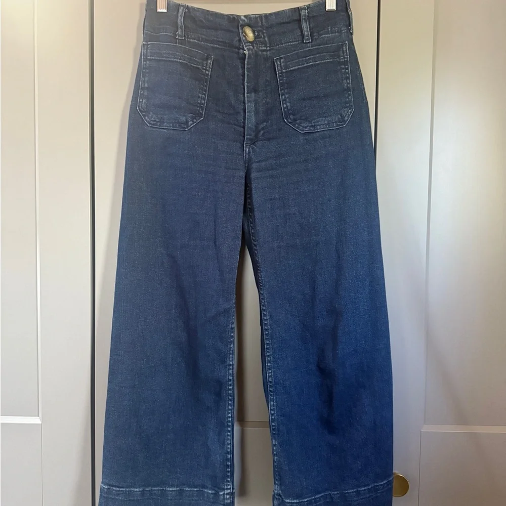 Maeve Colette Dark Blue Wide-Leg High-Rise Crop Jeans - Picture 2 of 3